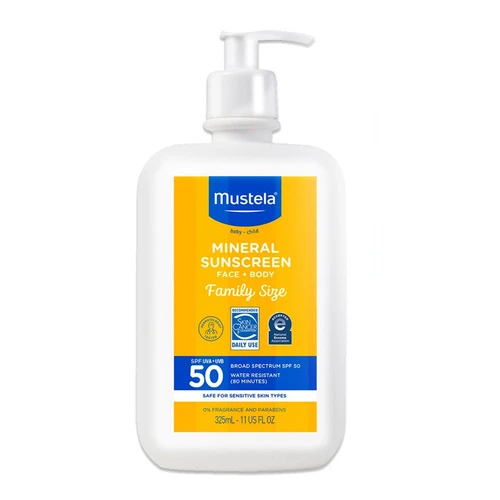 Mustela SPF 50 Mineral Sunscreen Face + Body Lotion - Family Size 3 Mustela SPF 50 Mineral Sunscreen Face + Body Lotion - Family Size